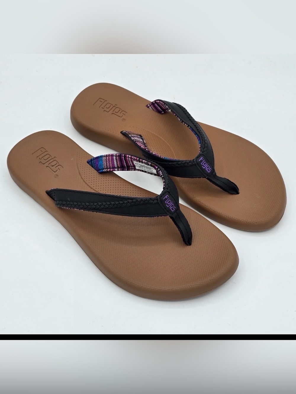 Flojos Flip Flops Women’s Memory Foam Arch Support Sandals Black Brown size 9 M